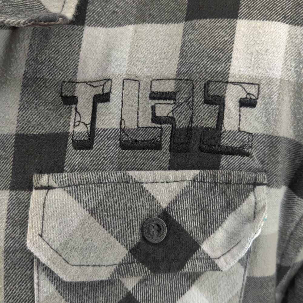 True Love False Idols Shirt Men 3XL Gray Plaid Flannel Shacket Lined Embroidered - Picture 3 of 16